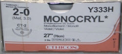 Suture with Needle Monocryl™ Absorbable Uncoated Violet Suture Monofilament Poliglecaprone Size 2 - 0 27 Inch Suture 1-Needle 26 mm Length 1/2 Circle Taper Point Needle by Ethicon - Suture  J & J Healthcare Systems  ID Y333H